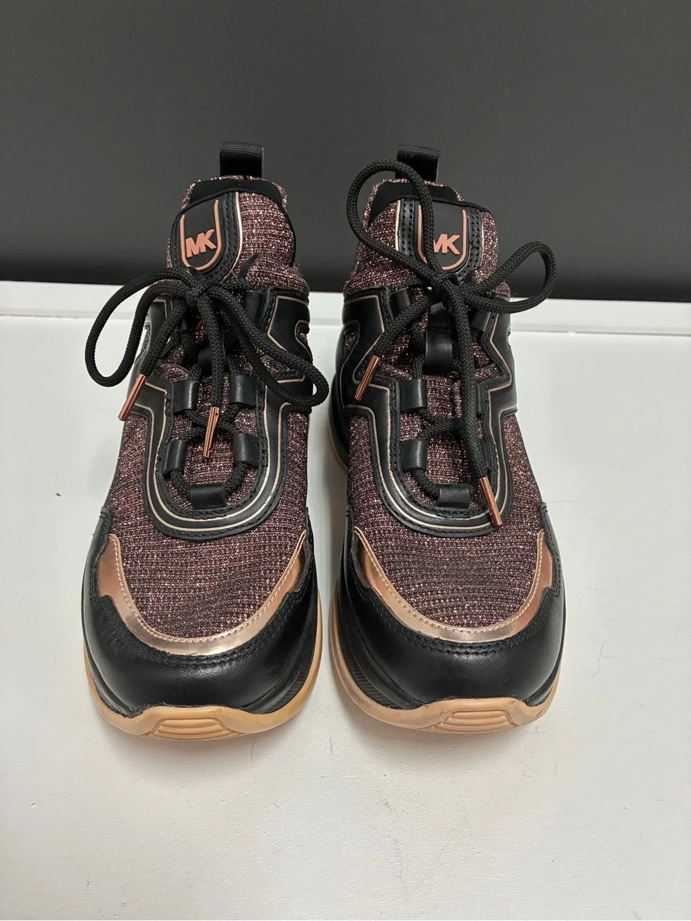 Michael Kors Black and Rose Gold Platform Sneakers